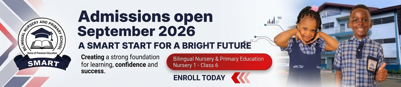 Smart Bilingual Nursery and Primary School promotional banner for September 2026 admissions.